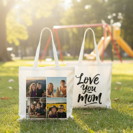 Love You Mom Brush Script 4 Foto Collage Anpassad Tygkasse