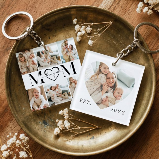 Love You Mom Heart Photo Collage Keepsake Gift (Love You Mom Heart Photo Collage Keepsake Gift Keychain)