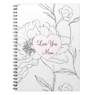 Love You Mom Line‑Art Floral Anteckningsbok