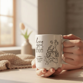 Love You Mom Minimalist Line Art Mother Daughter Kaffemugg