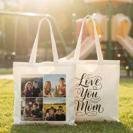 Love You Mom Modern 4 Foto Collage Anpassad Tygkasse
