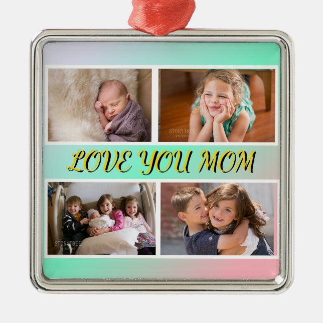 Love You Mom Pastel Tribute Keepsake Julgransprydnad Metall (Framsidan)