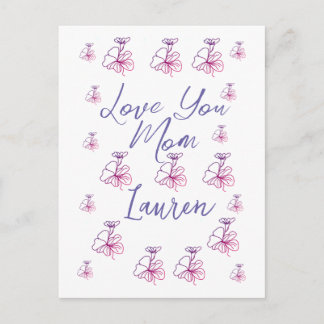 love you mom purple mauve florals mauve name simpl helg vykort