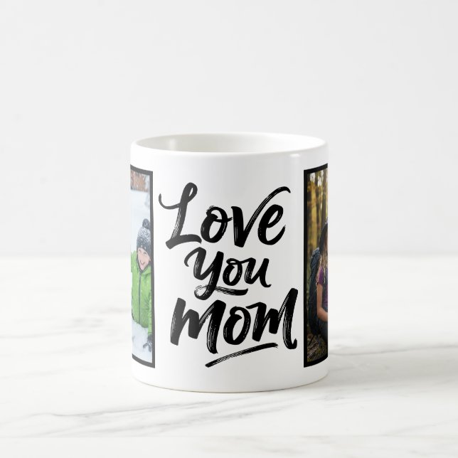 Love You Mom Two Photo Brush Script Kaffemugg (Center)
