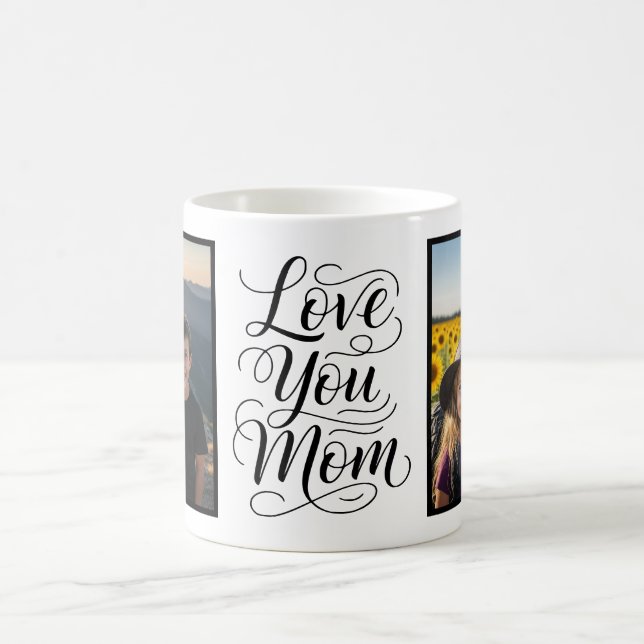 Love You Mom Two Photo Modern White Kaffemugg (Center)