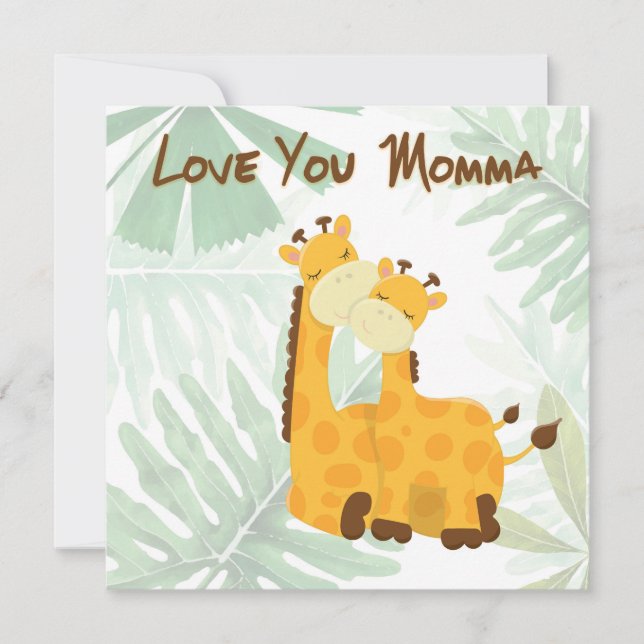 Love You Momma Två Giraffer Anpassad Text Kort (Framsida)