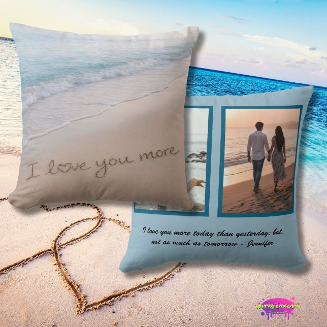 Love You More Coastal Beach Photo Collage Kudde (Skapare uppladdad)