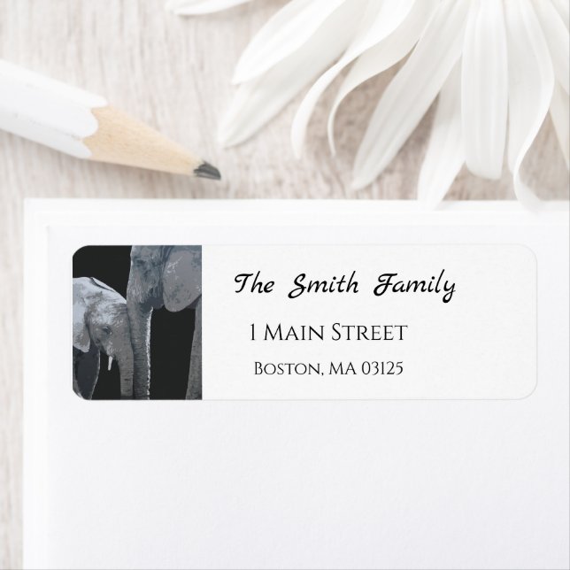 Love You More, Elephant Original Art Address Returadress Etikett (Insitu)