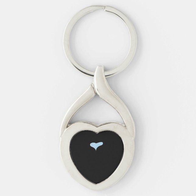 Love You More Minimal Design Blue Style  Twisted Heart Silverfärgad Nyckelring (Framsidan)