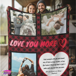 "Love You More" Photo and Love Poem Plaid Fleecefilt