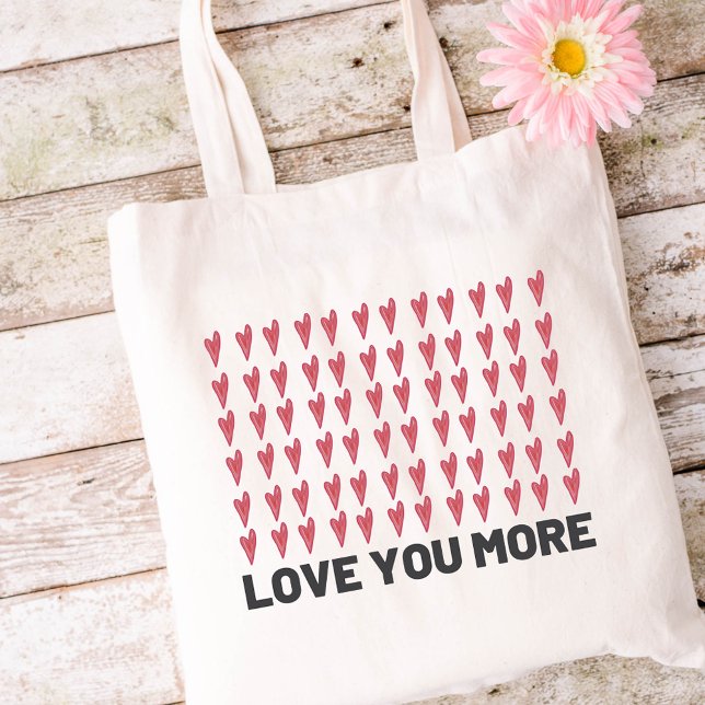 Love You More Red And Pink Heart Pattern  Tygkasse (Love You More Red And Pink Heart Pattern Tote Ba)