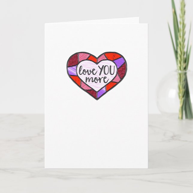 Love You More Stained Glass Heart Mosaic Artistic  Kort (Framsida)