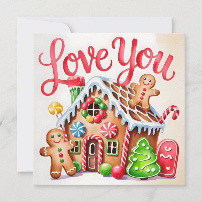 "Love You" Pepparkakshus-illustration Kort (Framsida)