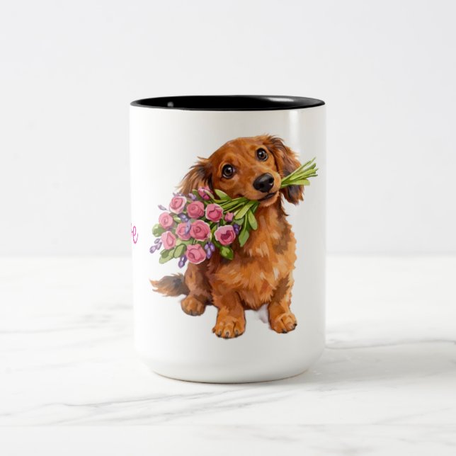 Love You Pup Mug Två-Tonad Mugg (Center)
