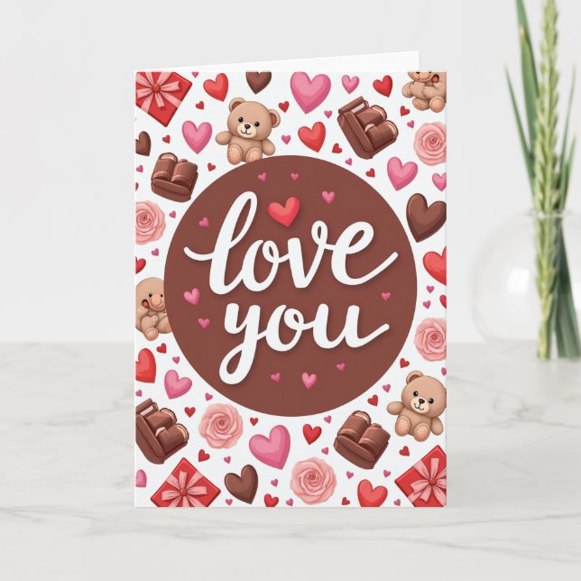 Love You Teddy Bear Hearts Card Kort (Framsida)