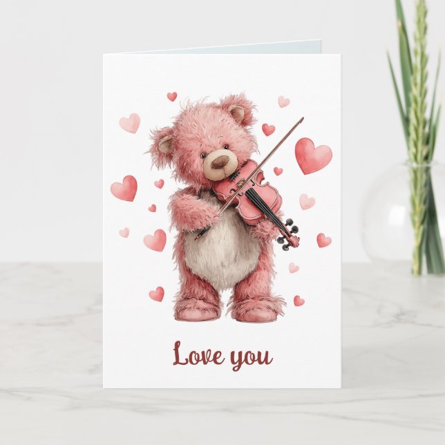 Love You Teddy med fiol Kort (Framsida)