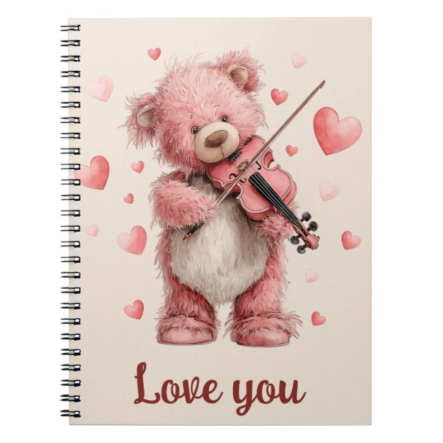 Love You Teddy with Violin Anteckningsbok (Framsidan)