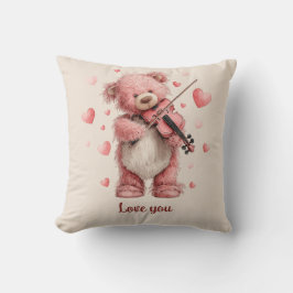 Love You Teddy with Violin Kudde