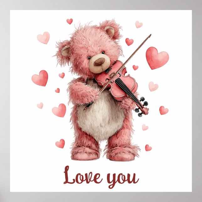 Love You Teddy with Violin Poster (Framsidan)