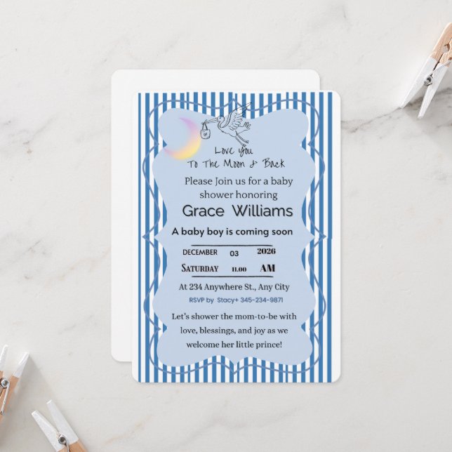 Love You to the Moon and Back Baby Boy Shower  Inbjudningar (Fram/Back In Situ)