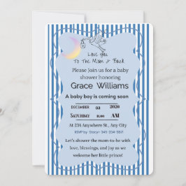 Love You to the Moon and Back Baby Boy Shower Inbjudningar