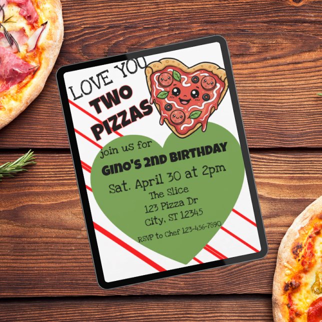 Love You Two Pizzas 2nd Birthday Inbjudningar (Skapare uppladdad)