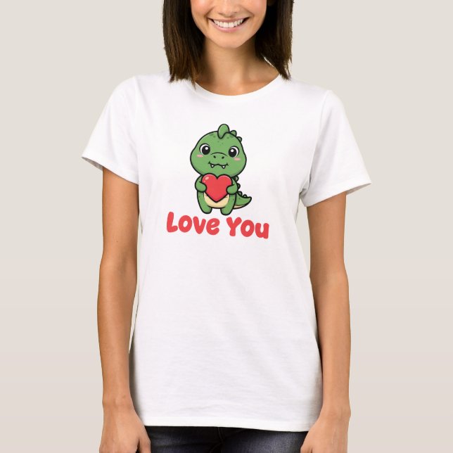Love You, Valentine Dinosaur T Shirt (Framsida)