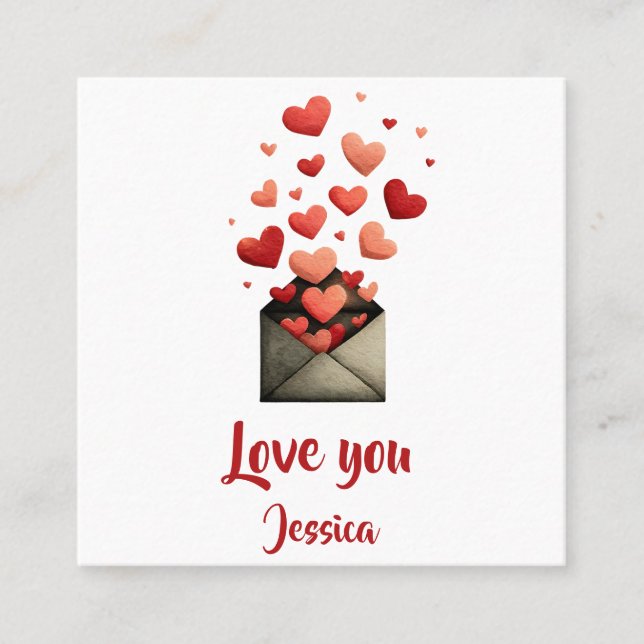 Love You Valentine Envelope Design Fyrkantigt Visitkort (Framsida)