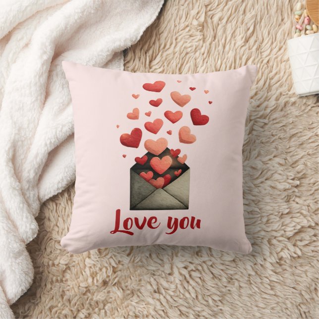 Love You Valentine Envelope Design Kudde (Filt)