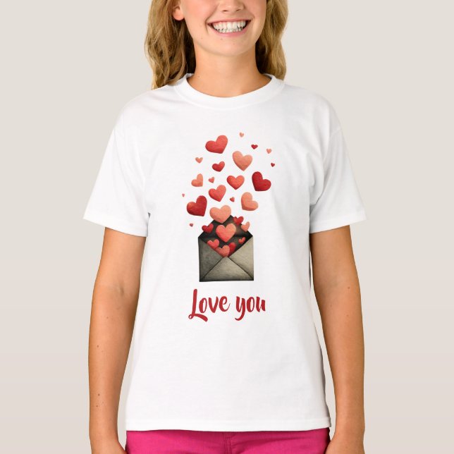 Love You Valentine Envelope Design T Shirt (Framsida)