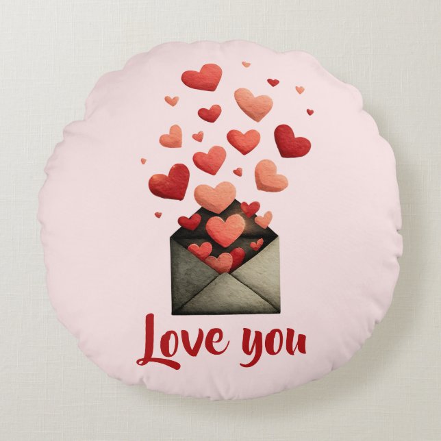 Love You Valentine Kuvert Design Rund Kudde (Framsidan)