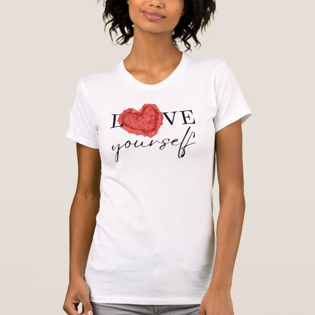 Love Yourself Heart Watercolor Positive          T Shirt (Framsida)