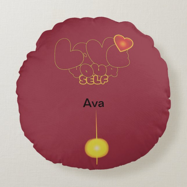 Love Yourself Inspirational Word Art Rund Kudde (Framsidan)