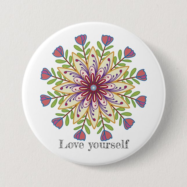 Love yourself mandala flowers knapp (Framsida)