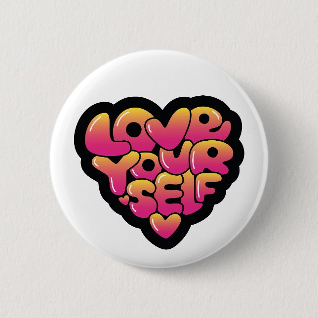 Love Yourself Typography Heart Sticker  Knapp (Framsida)