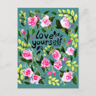 Love yourself - Watercolor Quote Vykort