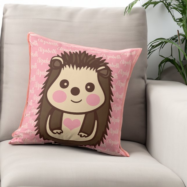 Loveable Hedgehog med Little Girl's Namn Kudde (Skapare uppladdad)