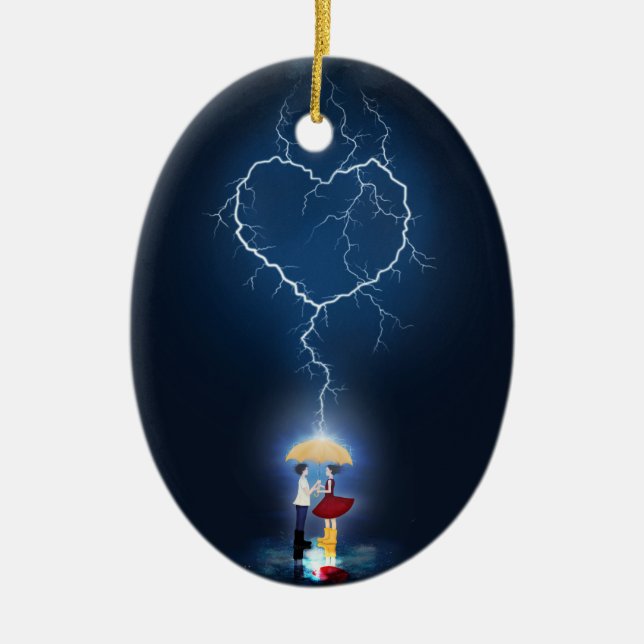 "Loveast", ett ögonblick under en paraplyAnpassnin Julgransprydnad Keramik (Framsidan)