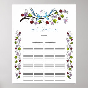 Lovebird, 120 Guests Quaker Bröllop Certiicate Poster