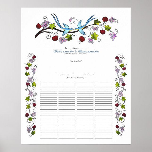 Lovebird, 120 Guests Quaker Bröllop Certiicate Poster (Framsidan)
