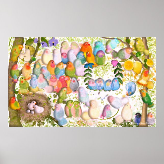 Lovebird art Illustration by Gemma Orte Designatio Poster (Framsidan)