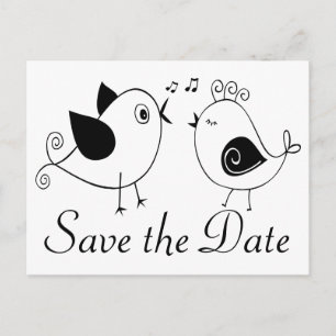 Lovebird Black White Bröllop spara datum Vykort