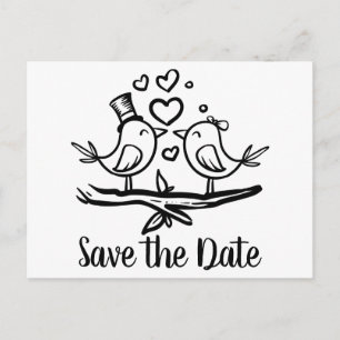 Lovebird Black White Bröllop spara datum Vykort