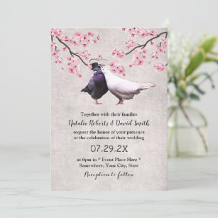 Lovebird & Cherry Blommar Vintage Bröllop Blommigt Inbjudningar