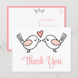 Lovebird Cute Love birds Rosa Bröllop Tack Vykort