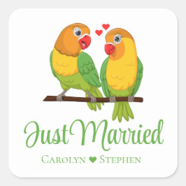 Lovebird Gult Love birds Ny gifta Bröllop Fyrkantigt Klistermärke