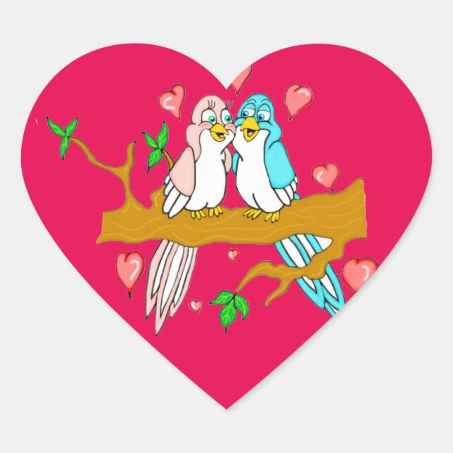 Lovebird Heart Stickers Hjärtformat Klistermärke (Framsida)