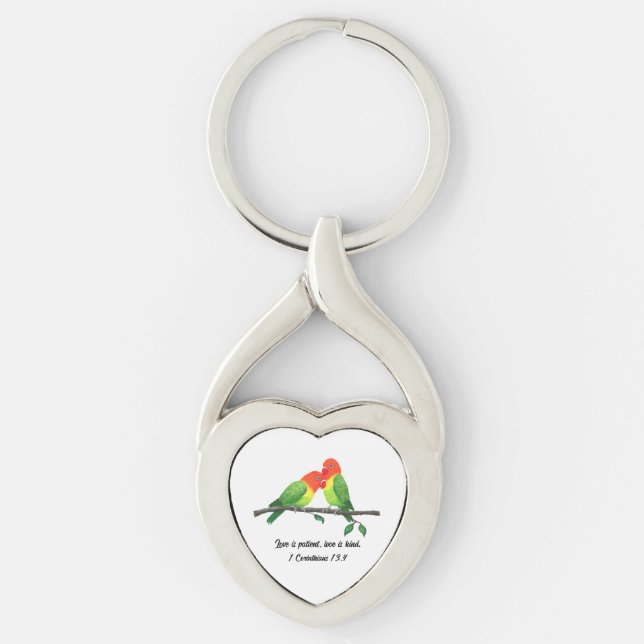 Lovebird inspirational Keychain Twisted Heart Silverfärgad Nyckelring (Framsidan)