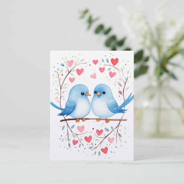 Lovebird Kärlek: Havsfärg Valentindagskort Vykort (Stående Fram)