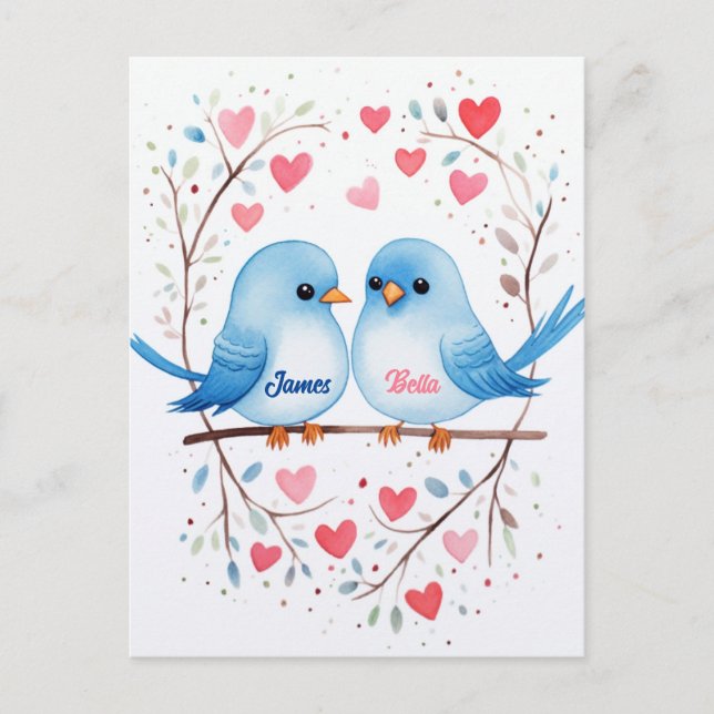 Lovebird Kärlek: Personlig Valentine Day Card Vykort (Framsida)